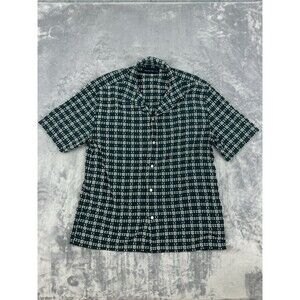 Abercrombie & Fitch Camp Shirt Mens Size L Green Geometric Embroidered Button Up